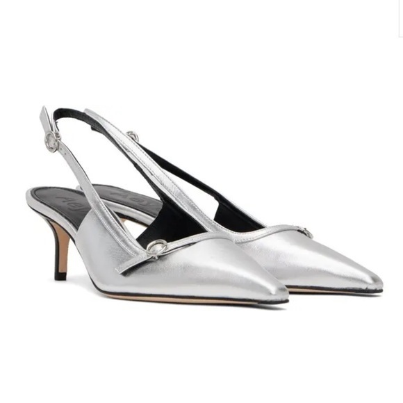 new Aeyde “Saba” Slingback Low Heel Pump in Silver Size 7.5
